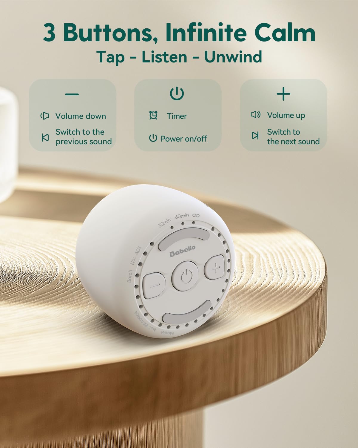 Babelio Pocket Mini Portable White Noise Machine for Travel, 15 Sounds
