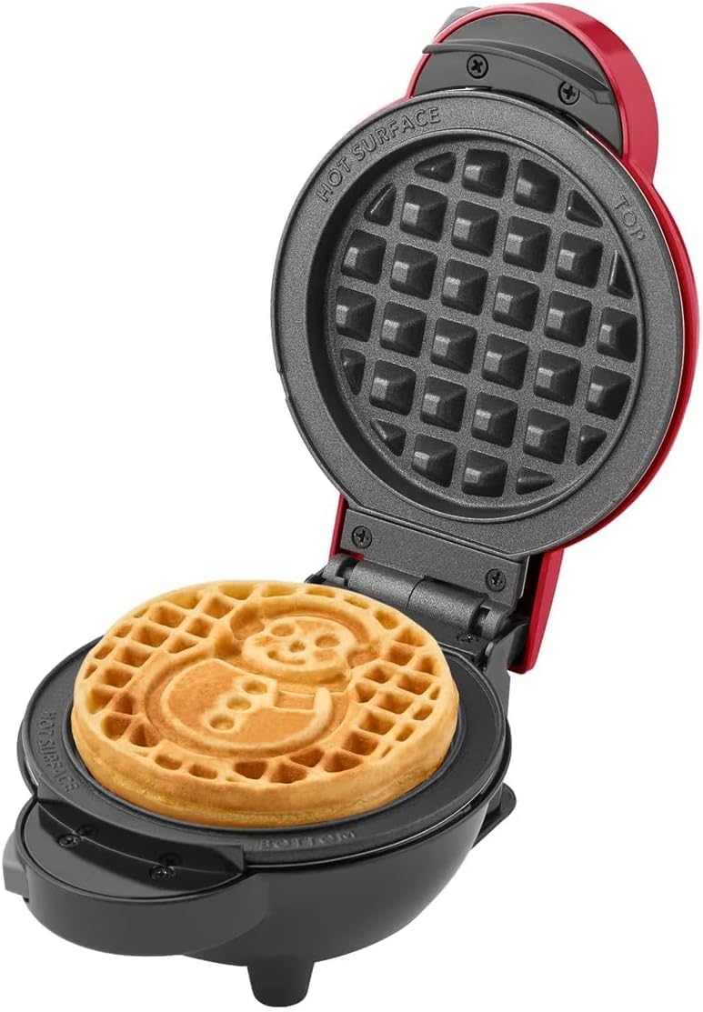 DASH Multimaker with 7 Removable Plates: Waffle Iron & Griddle + 3 Themed Plates - Santa Pumpkin Snowman - Mini Waffle for Halloween and Christmas Holidays - for Kids and Families (Red)