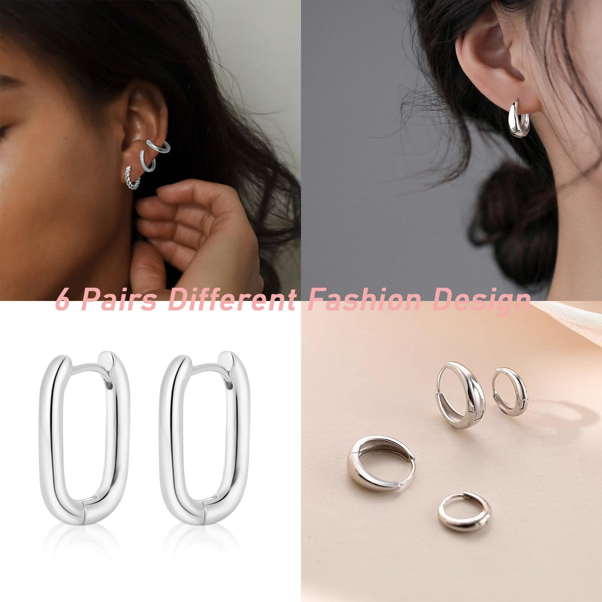 MIDEEO Gold/Silver Chunky Hoop Earrings Set for Women, 14K Gold Plated Twisted Huggie Hoop Earring Hypoallergenic Thick Open Lightweight Chunky Hoop Earrings Jewelry for Gifts