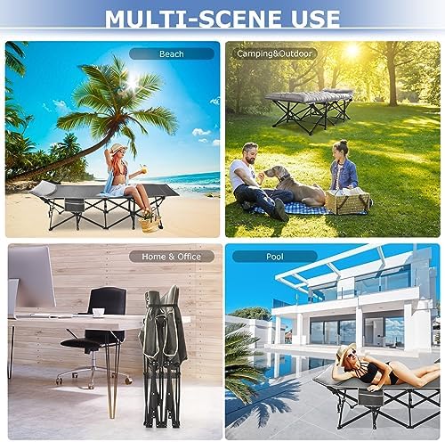 Suteck Camping Cot, 32In XXL Folding Camping Cot Heavy Duty Sleeping Bed for Adults 1200D Double Layer Oxford Cots for Camping W/Pilllow Mattress Carry Bag for Home Office Nap Beach Travel, 500LBS