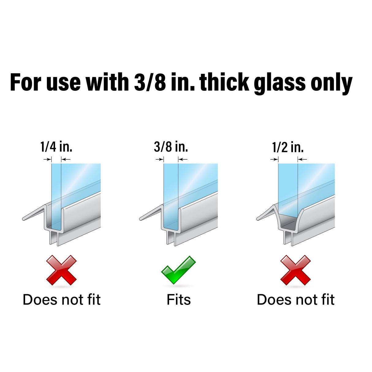 Prime-Line M 6258 Frameless Shower Door Bottom Seal for 3/8 In. Thick Glass Doors – Stop Shower Leaks and Create a Water Barrier, 36 In., Clear Vinyl (Single Pack)