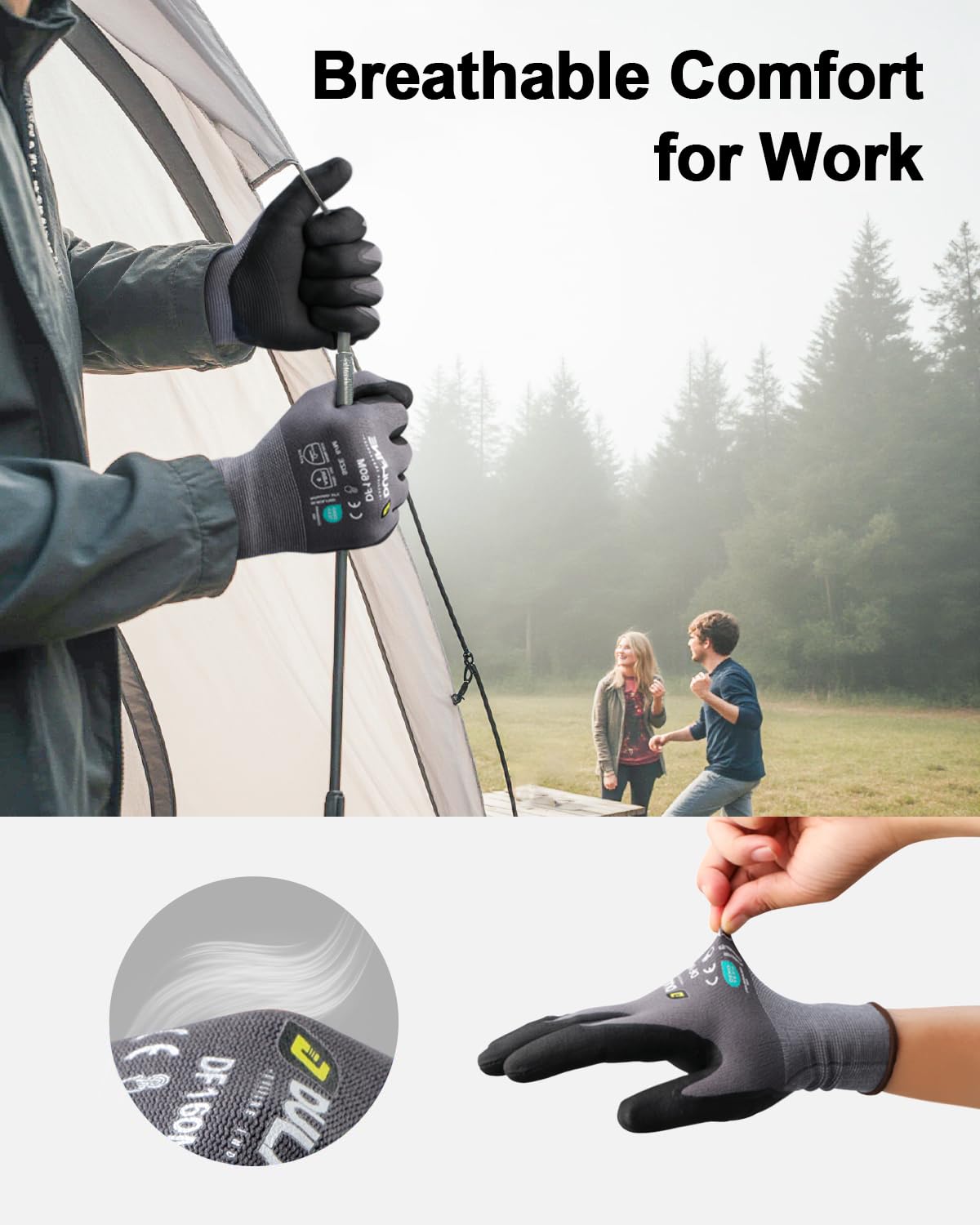 DULFINE Safety Work Gloves MicroFoam Nitrile Coated-12 Pairs Pack,Seamless Knit Nylon Glove with Black Micro-Foam Nitrile Grip,Ideal for General Purpose,Automotive,Home Improvement,Painting(Large)