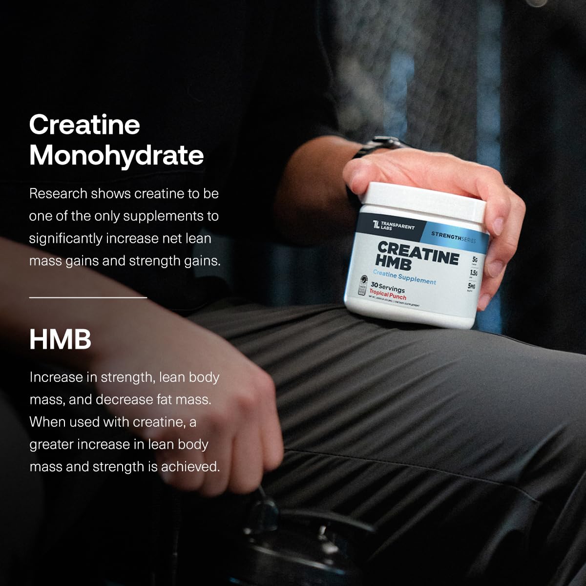 Transparent Labs Creatine HMB - Creatine Monohydrate Powder with HMB for Muscle Growth, Increased Strength, Enhanced Energy Output, and Improved Athletic Performance - 30 Servings, Strawberry Lemonade