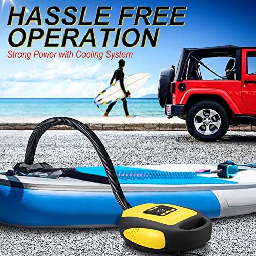 Paddle Board Pump Electric Portable, SUP Pump for Paddleboard, 20PSI Air Compressor with Auto-Off, Deflation Function and 12V DC Car Connector for Inflatables, Kayaks and Boats