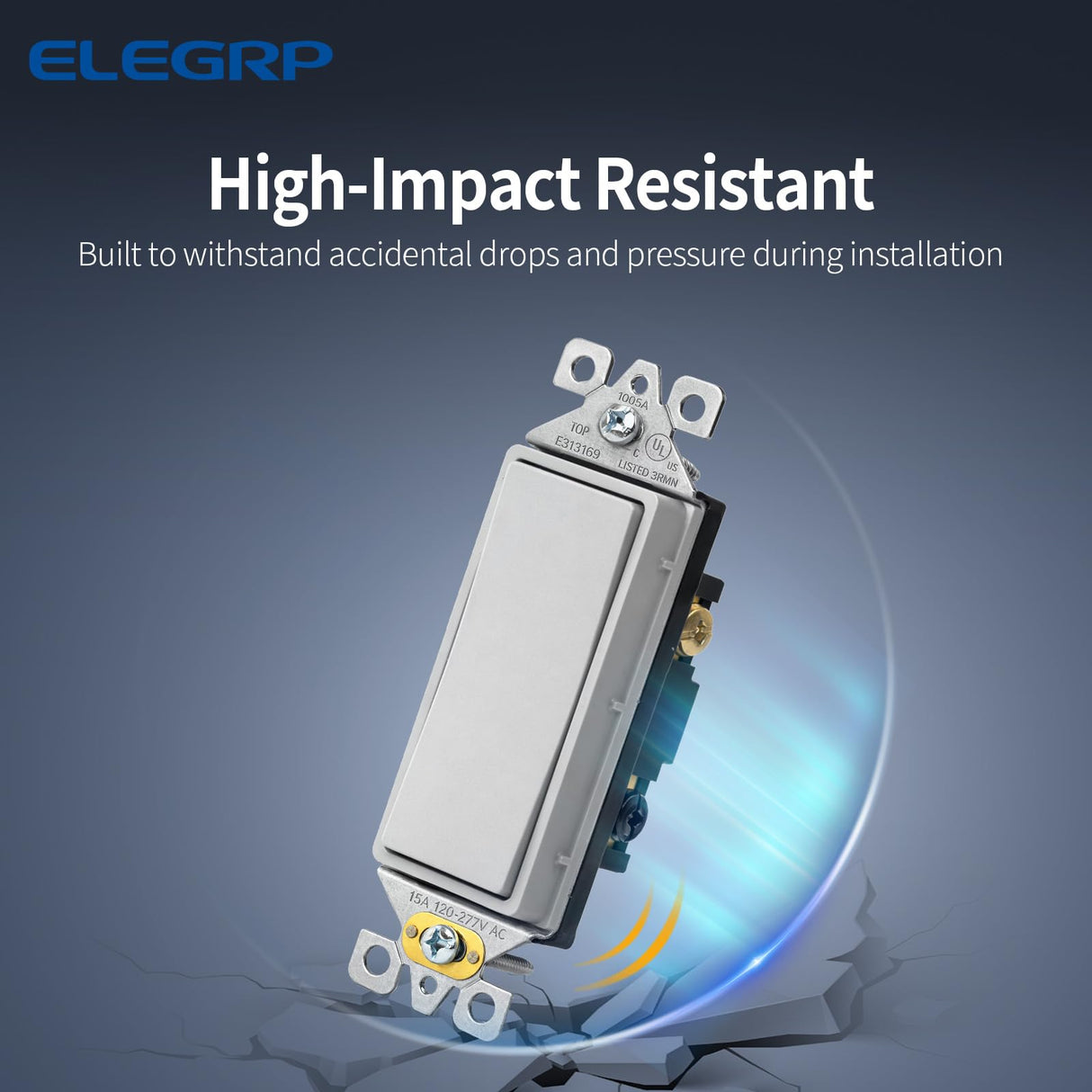 ELEGRP Matte Gray 3 Way Decorator Light Switch, 15A 120-277V, Paddle Rocker Switch Replacement, On/Off Wall Switch, Self-Grounding, Residential Grade, UL/CUL, 10 Pack
