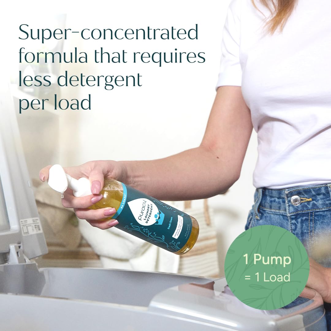 Puracy Laundry Detergent Refill - Enzyme-Powered Liquid Laundry Detergent Concentrate, Natural Laundry Detergent Seen on TikTok, Non-Toxic (Fresh Linen, 48 fl oz, 192 Loads)