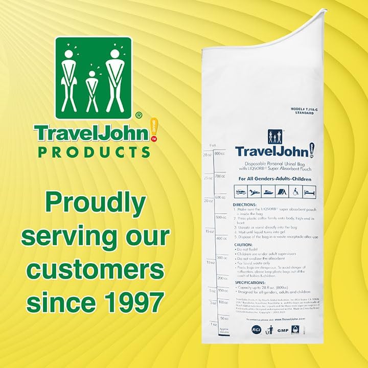 Disposable Urinal for All Genders, Adults, and Children (18 Pack) Designed for Emergencies, Travel, Camping, Car Rides, and more (TJ1A-C)