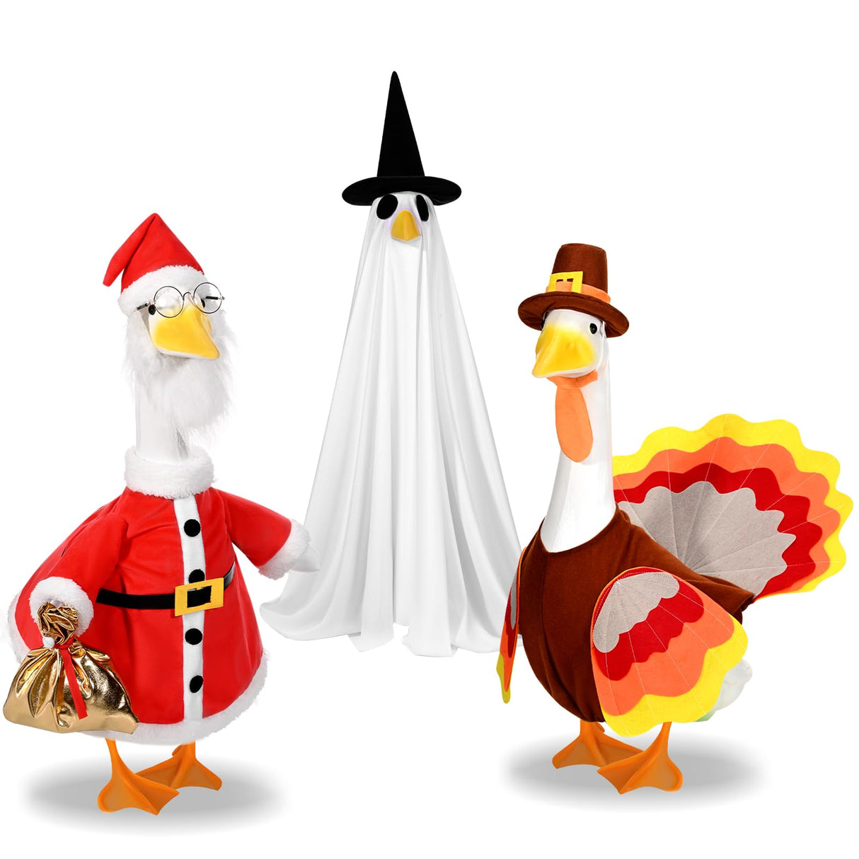 JcHrmers 3 Sets Porch Goose Outfits Halloween Thanksgiving Christmas Goose Outfit Lawn Porch Goose Clothes Fits 23" Cement Plastic Goose Statue for Outdoor Garden Yard Patio Statue Art Decor