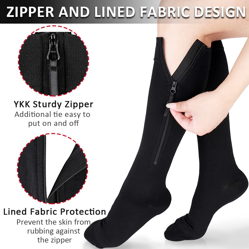 Ailaka Zipper Compression Socks Medical, 15-20 mmHg Knee High Compression Socks for Men Women, Close Toe Support Socks for Varicose Veins, Edema, Recovery, Pregnant, Nurse