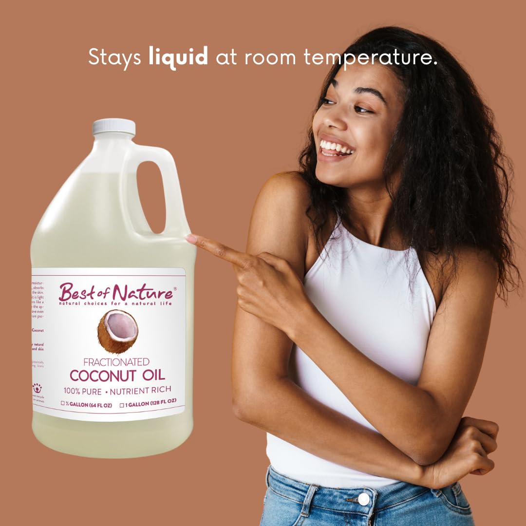 Best of Nature 100% Pure Fractionated Coconut Oil - Liquid MCT Massage & Body Oil, Unscented Moisturizer for Hair, Skin, Face, Aromatherapy Carrier for Essential Oils, Gallon (128 fl oz)
