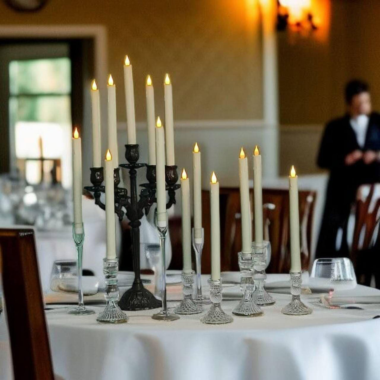 LED Flameless Taper Candles, 10.6 Inch, Set of 24, 2AA Battery Operated with Remote Control, Timer Function, Halloween, Christmas and Wedding Banquet Table Center Decoration, Ivory White (24)