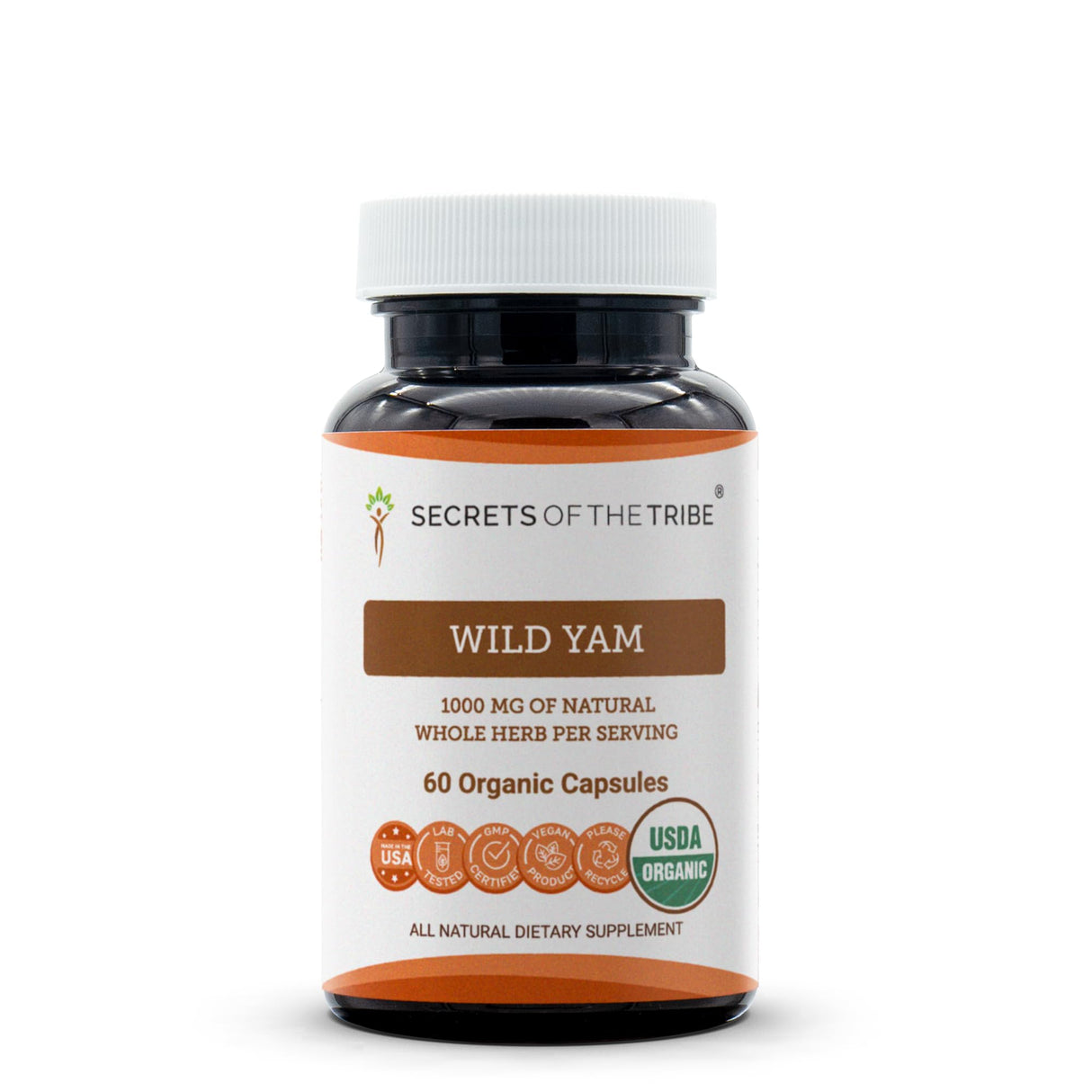 Secrets of the Tribe Wild Yam USDA Organic Capsules 1000 mg Responsibly farmed Wild Yam (Dioscorea Villosa) Dried Root, Hormone Support Supplement (60 Capsules)