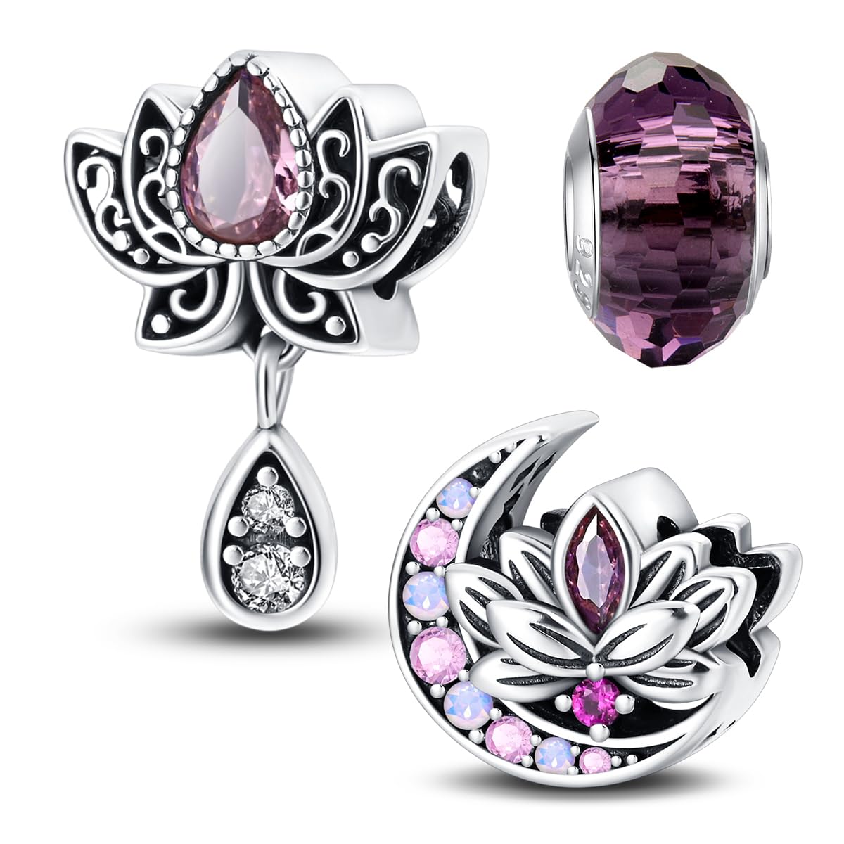 HappyStar 925 Sterling Silver Charms for Bracelets and Necklaces,Combination Dangle Pendants Beads Charms Jewelry Gift for Couples Sisters.(With Spacer Beads)