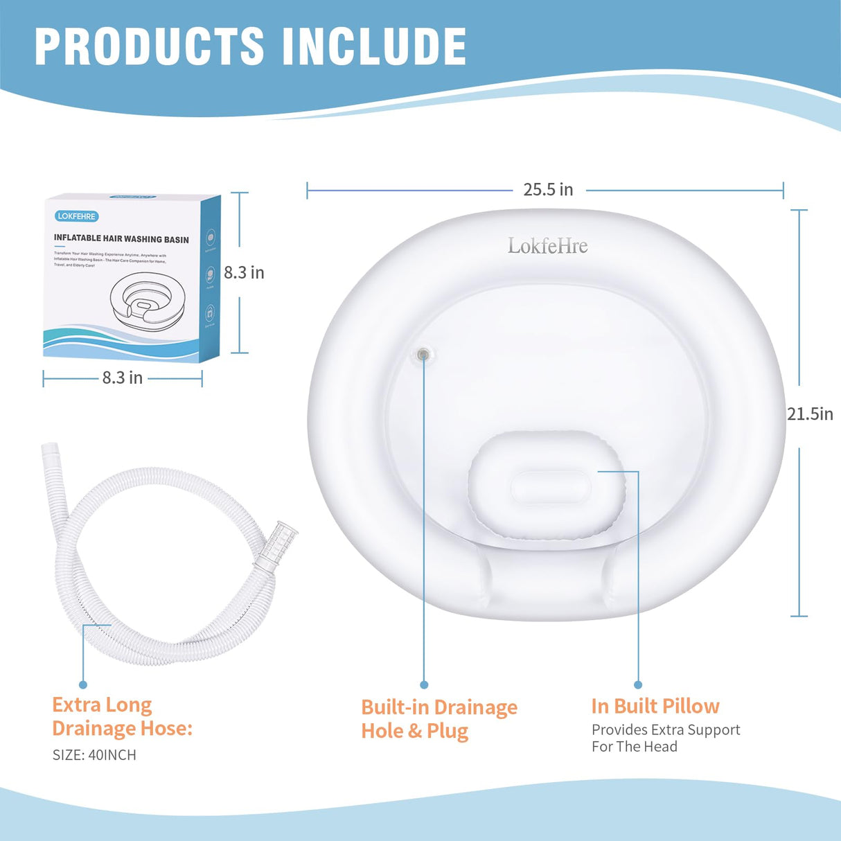 LOKFEHRE Large Portable Inflatable Hair Washing Basin for Bedridden - Wash Hair in Bed with Inflatable Shampoo Bowl.For Elderly,Disabled,Injured,Ideal Inflatable Sink for Locs Detox (Pure white)