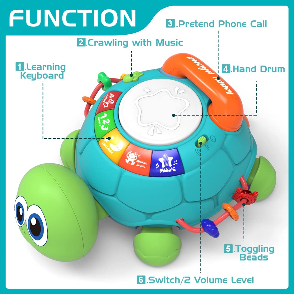 Jyusmile Baby Toys 6 to 12 Months, Musical Turtle Crawling Infant Toys, Early Learning Educational Toy with Light & Sound, Christmas Birthday Gifts for Boy Girl 7 8 9 10 11 Month 0-1 Year Old