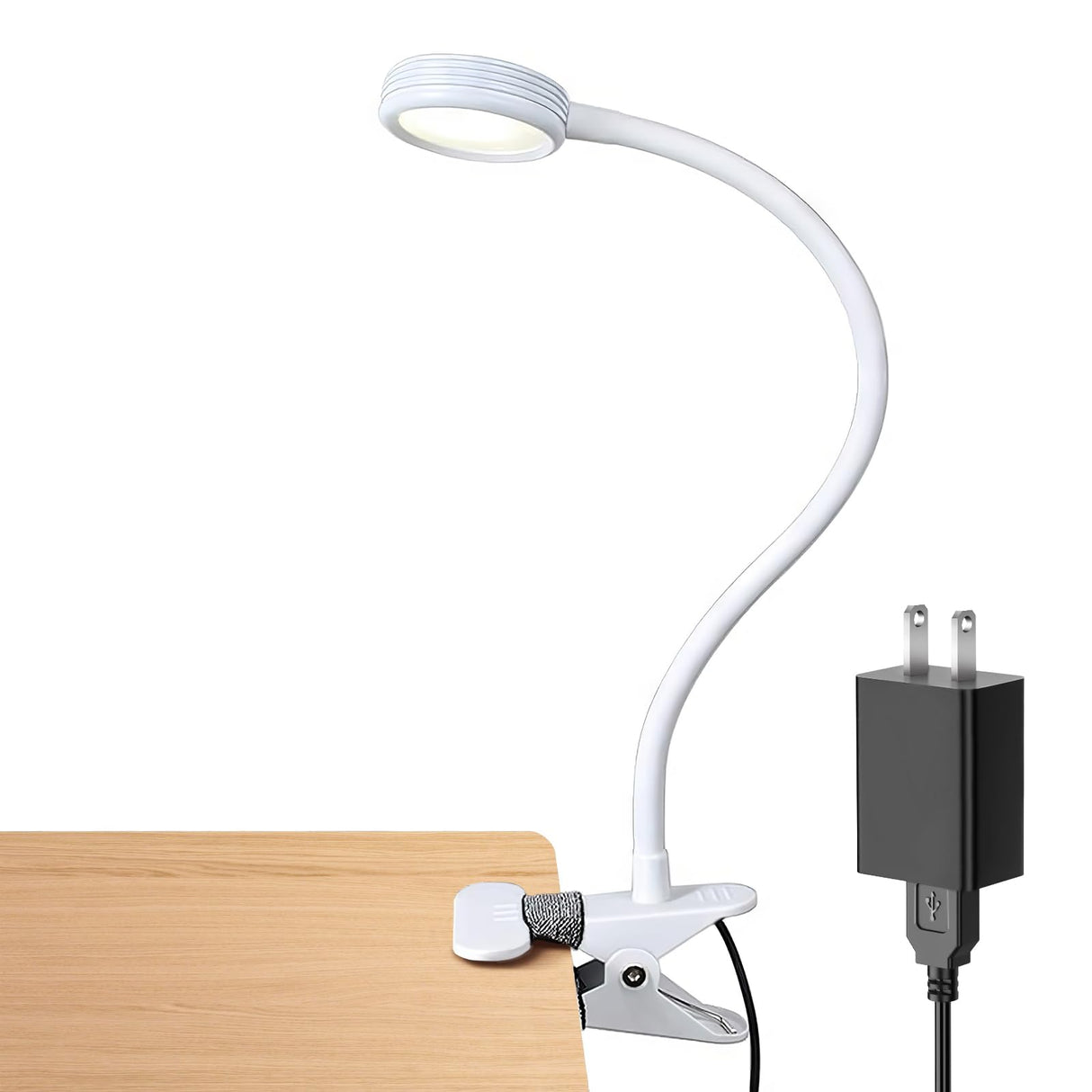 LEPOWER Clip on Light/Reading Lights/Book Light Color Changeable/Night Lights Clip on for Desk, Bed Headboard and Computers, Adapter Included (White)