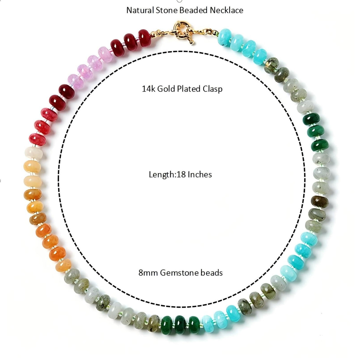 Zissunbeam Bead Gemstone Choker Necklace for Women,Colorful Natural Stone Beaded Statement Boho Beach Charm Necklace Jewelry for Women,Rainbow Stone Charm Trendy Necklaces