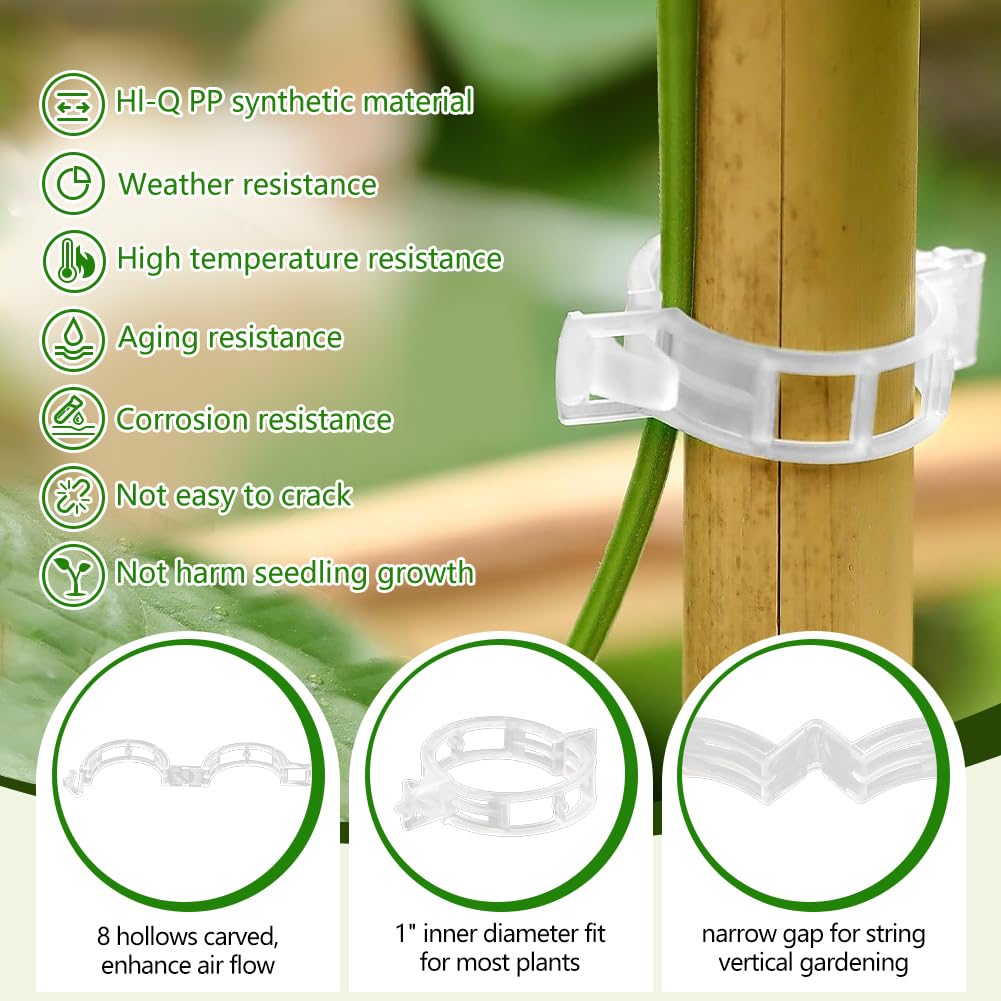 FXOICMI Plant Support Clips, Plastic Garden Fixing Clips for Climbing Plants Tomato Grape Vines, Greenhouse Garden Clips to Keep Plants Upright & Healthy (100, Green)