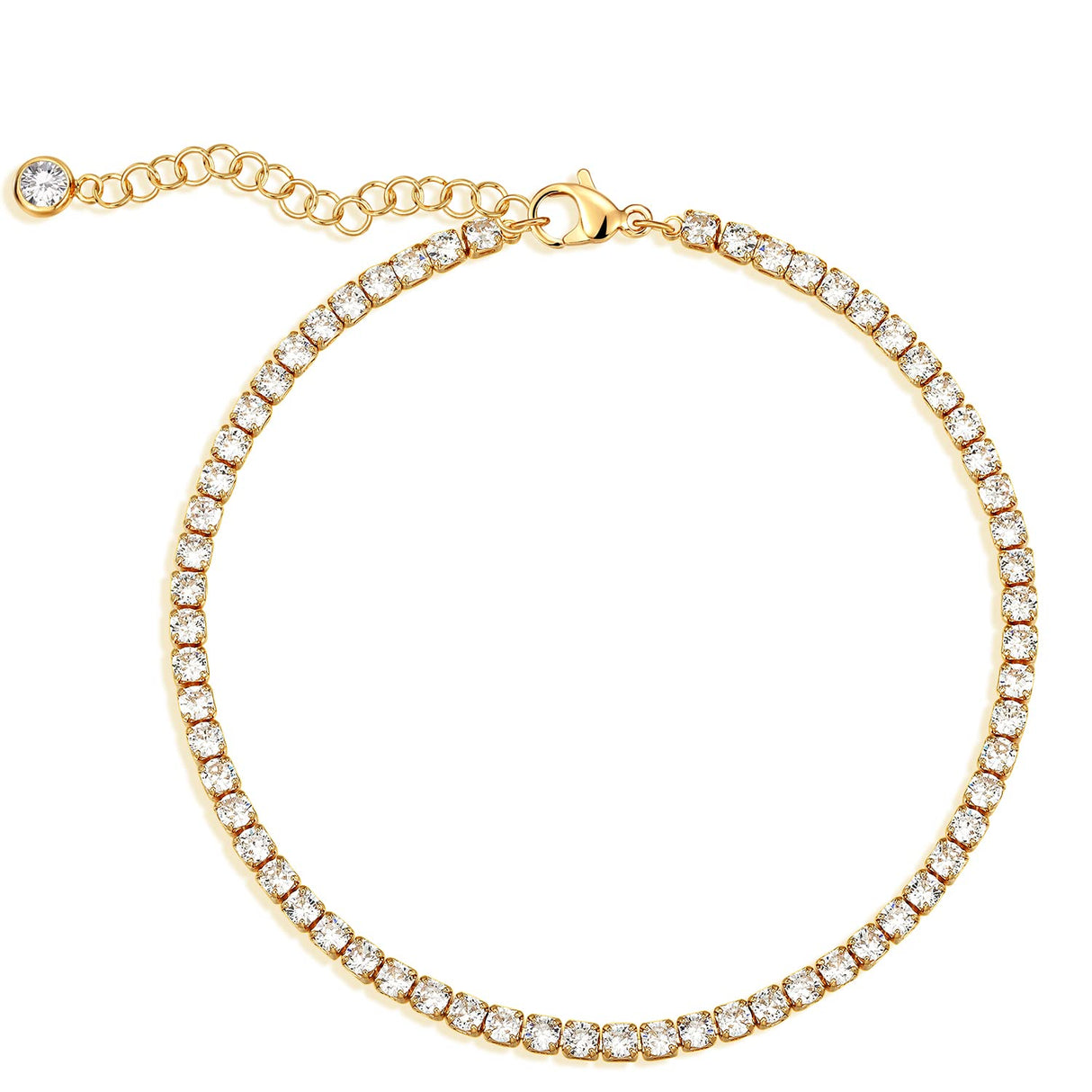 MEVECCO Anklet for Women Gold Tennis Chain Round Zirconia Cut Faux Diamond 14K Gold Plated Dainty Chain Boho Beach Summer Simple Foot Jewelry Ankle Bracelet