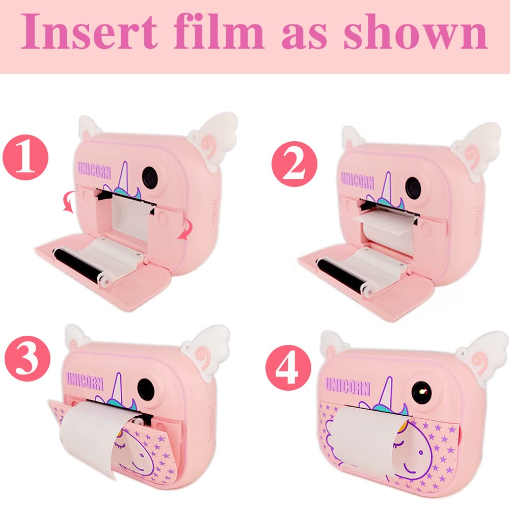 Instant Print Camera for Kids with 12 Rolls Refill Paper, Digital Camera for Girls Christmas Birthday Gifts, 32G SD Card