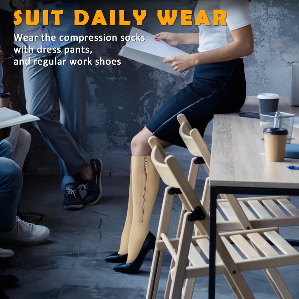 CASMON 15-20mmHg Zipper Compression Socks for Women and Men, Knee High Compression Stockings, Medical Closed Toe Support Socks for Varicose Veins, Post-Surgery, Swelling, Nurses, Pregnancy (1 Pair)