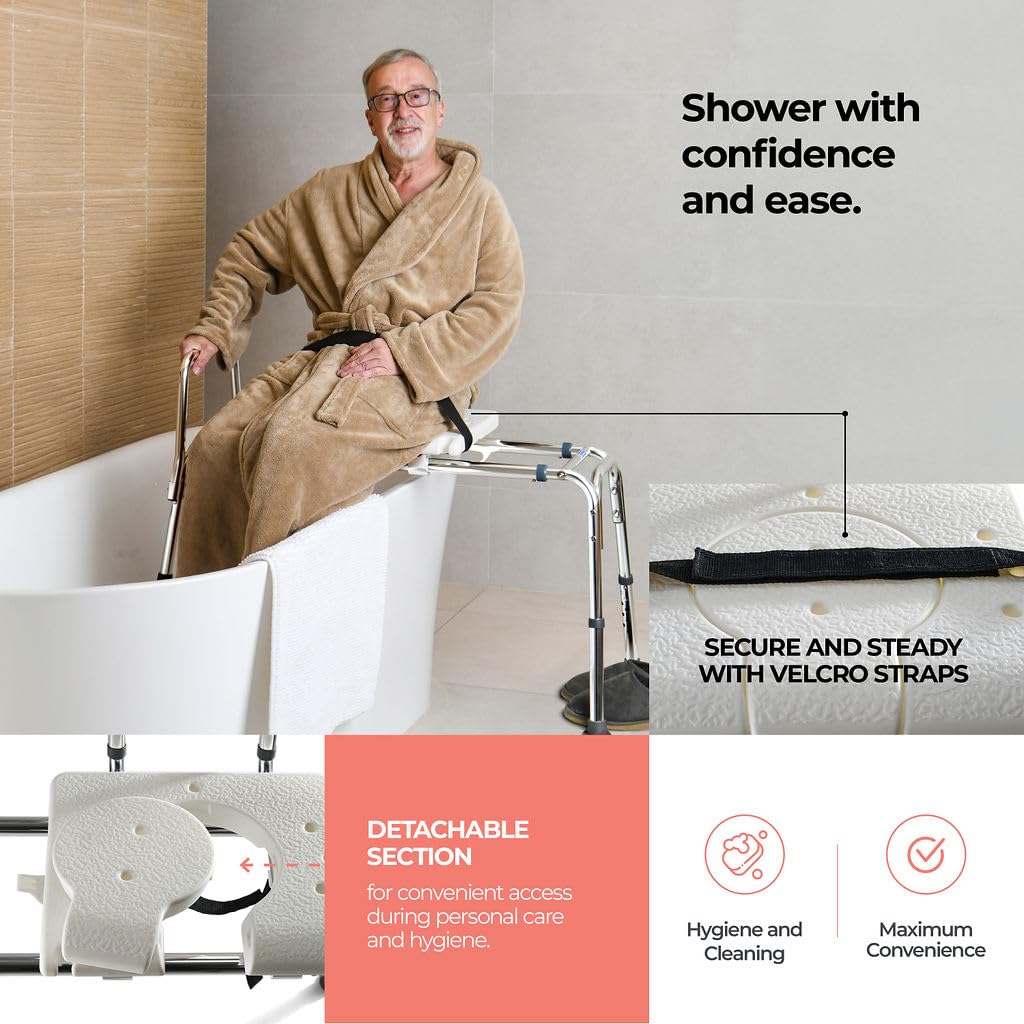 Sliding Shower Transfer Bench Transfer Bench For Bathtub Shower Chair For Inside Shower Shower Chair For Elderly And Disabled Adjustable Height Shower Bench Holds Weight Up To 400 Lbs FSA/HSA Eligible