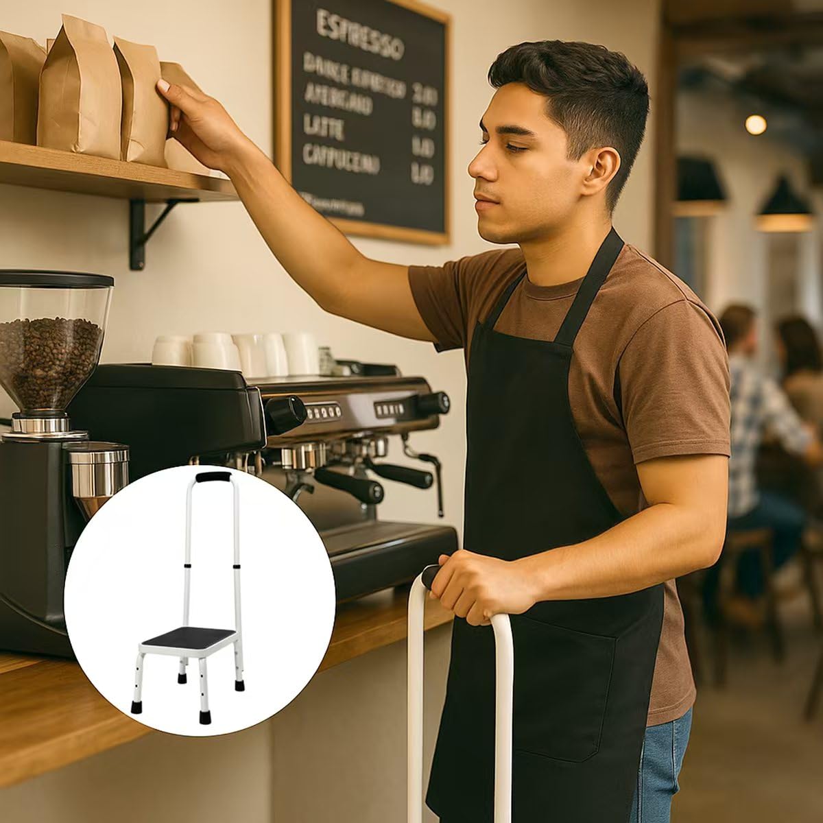 Sattiyrch Step Stool with Handle for Ederly,Sturdy and Lightweight Stool with Anti-Skid Platform,Easy Assmbly,Safely Supports up to 350 Pounds with 9.5 Inch