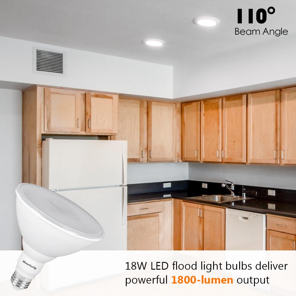 Maelsrlg PAR38 LED Flood Light Bulbs Outdoor, 18W (120W Equivalent), Daylight 5000K, Dimmable Weatherproof LED Outdoor Flood Lights with E26 Base, 1800LM, 4 Pack