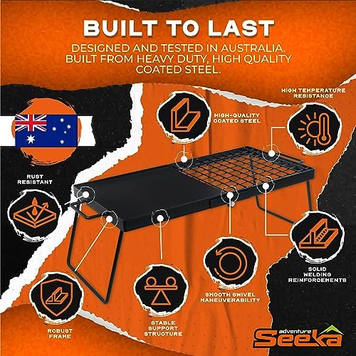 24" Heavy Duty Folding Campfire Grill, Compact Folding Design, Grill Grate & Griddle for Campfire Cooking, Australian Owned