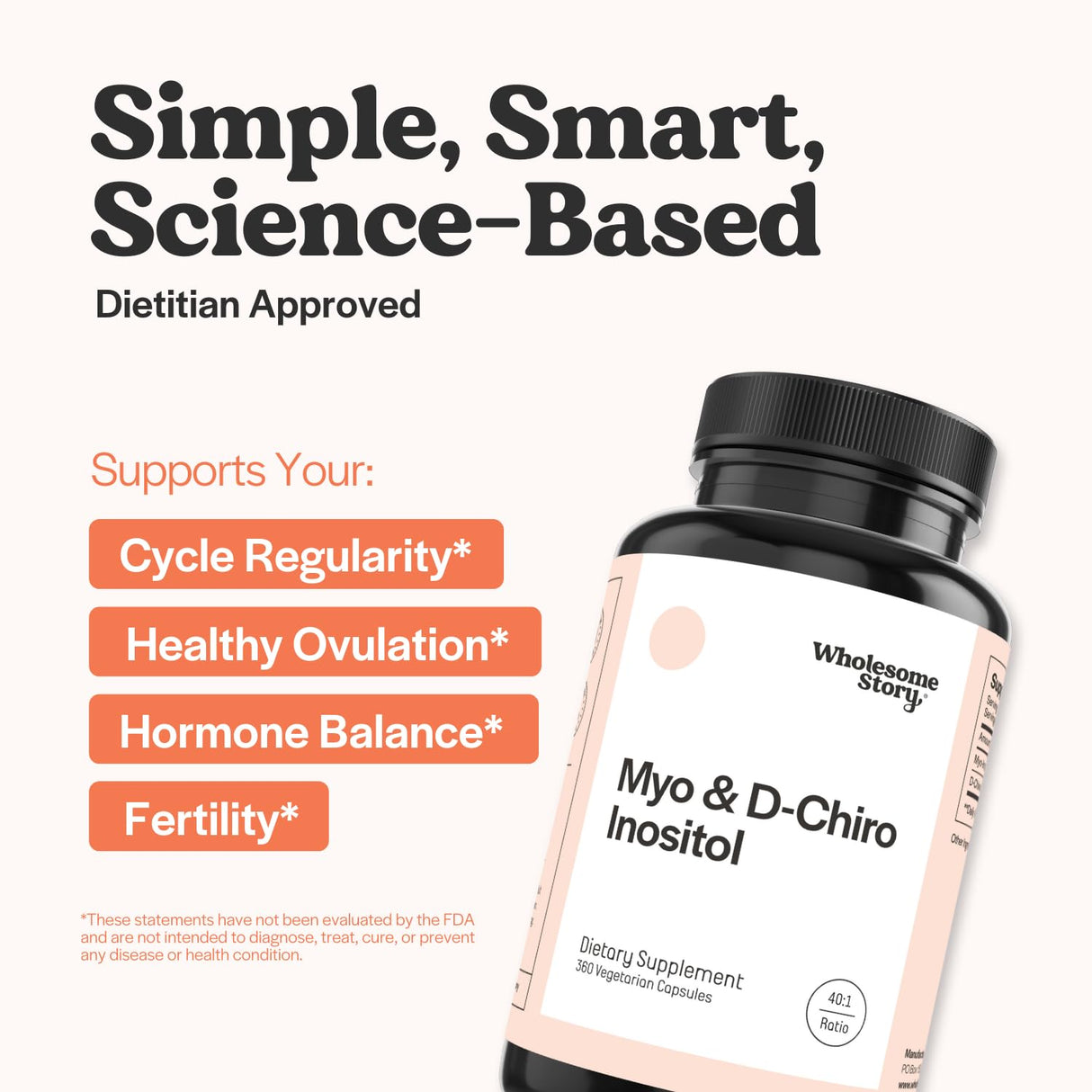 Wholesome Story Myo-Inositol & D-Chiro Inositol Supplement for Women | Fertility Supplements for Hormonal Balance & Ovarian Health Support | Myoinositol | Ideal 40:1 Ratio | 90 Servings