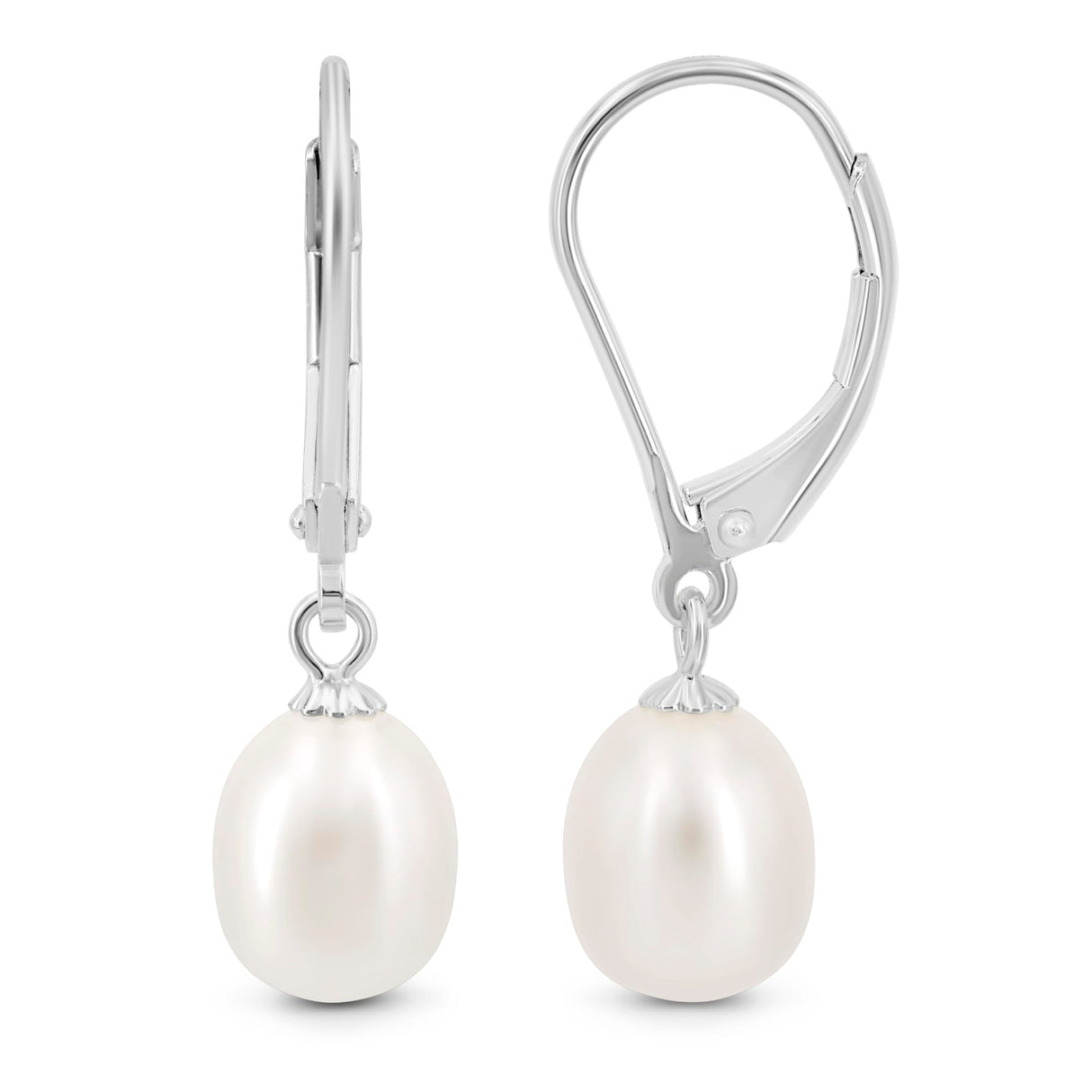 KEZEF Pearl Drop Earrings for Women, White Gold Plated Sterling Silver
