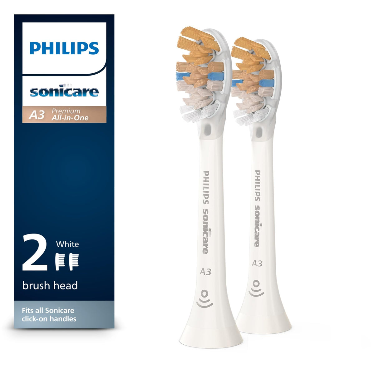 Philips Sonicare A3 Premium All-in-One, Genuine Replacement Toothbrush Heads, White, 2 Pack, HX9092/65