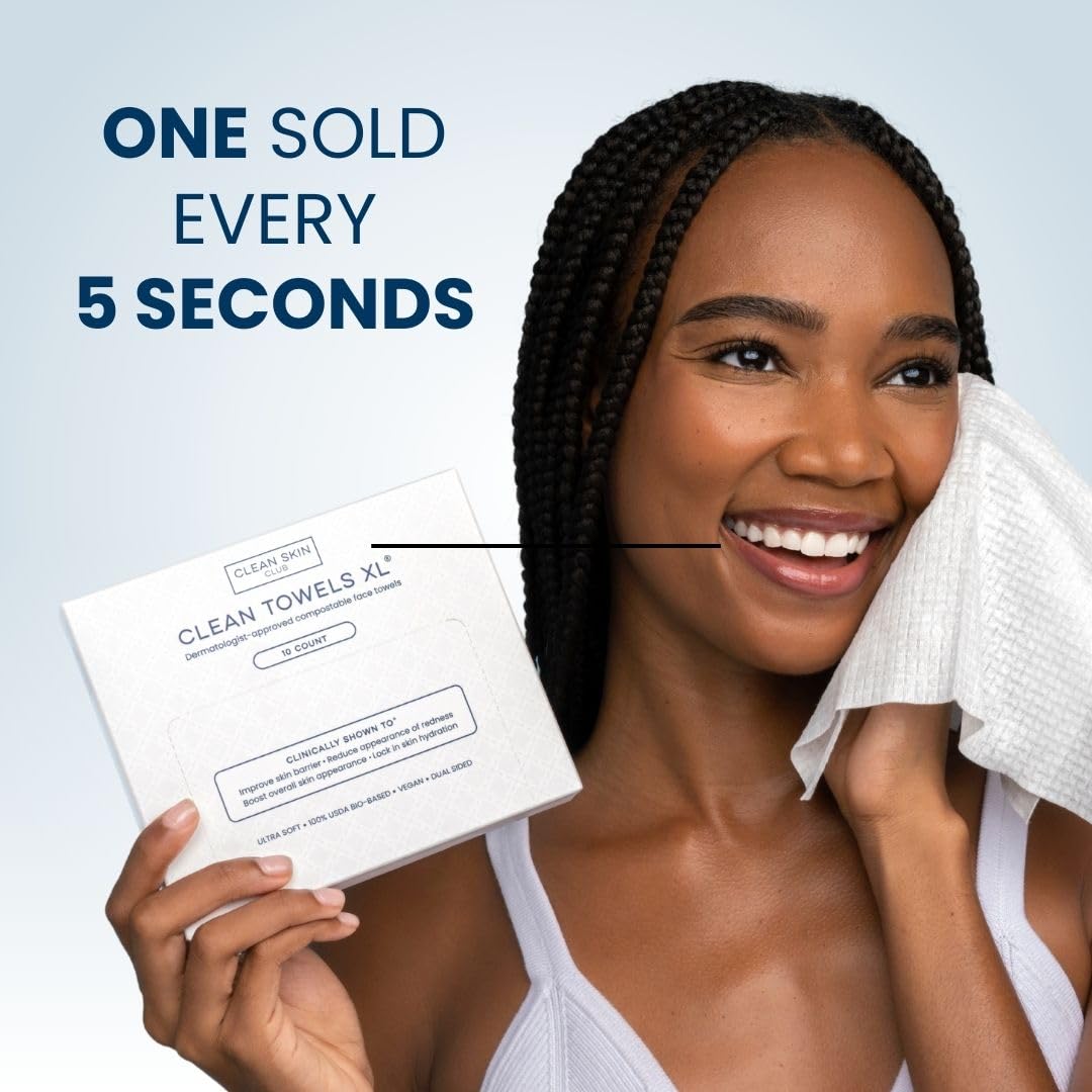 Clean Skin Club Clean Towels XL™, 100% USDA Biobased Face Towel, Disposable Face Towelette, Eczema Association Accepted, Makeup Remover Dry Wipes, Ultra Soft (30 Count (Pack of 3))