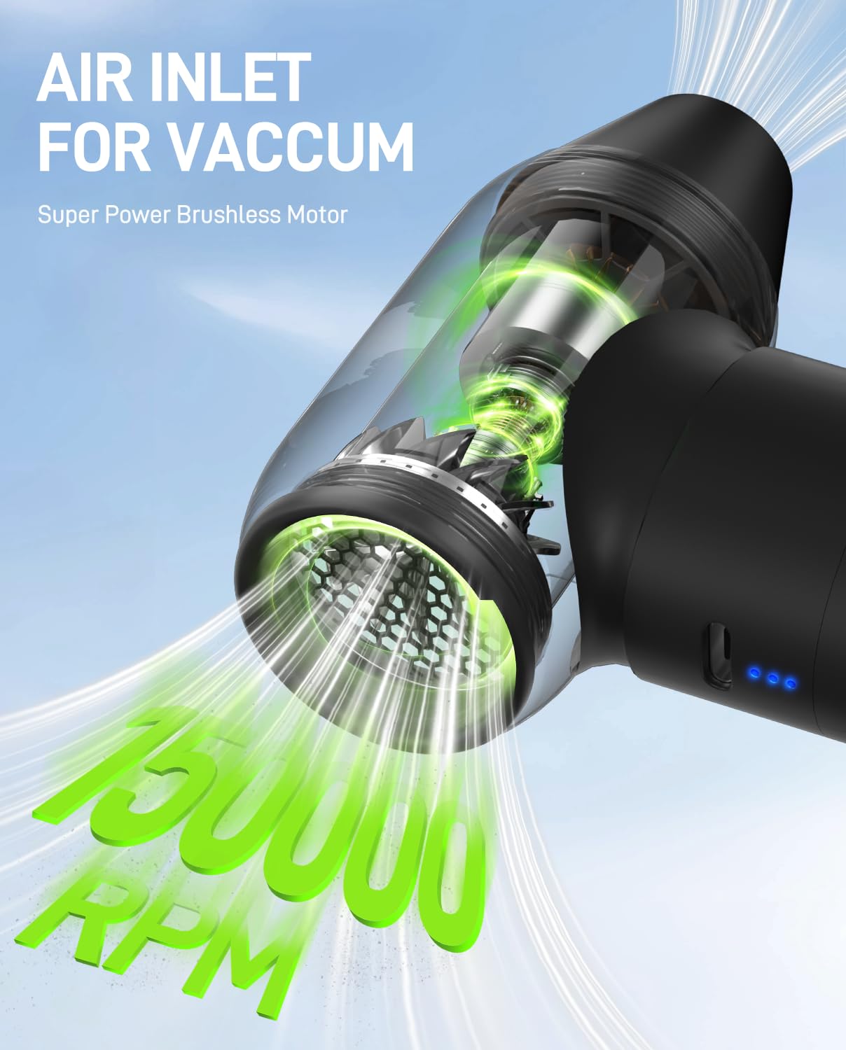 YOFIGO Compressed Air Duster - 150000RPM Electric Air Duster, 3-Speed Adjustable PC Cleaner, 4400mAh Rechargeable Cordless Air Blower, Alternative to Canned Air for Keyboard, Electronics, Camera