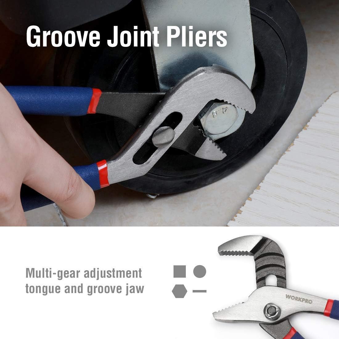 WORKPRO Large Pliers & Wrench Set 6-Piece (10" Water Pump, 10" Slip Joint, 8" Long Nose, 8" Linesman, 6" Diagonal, 8" Adjustable Wrench) for DIY & Home Use, W001329A