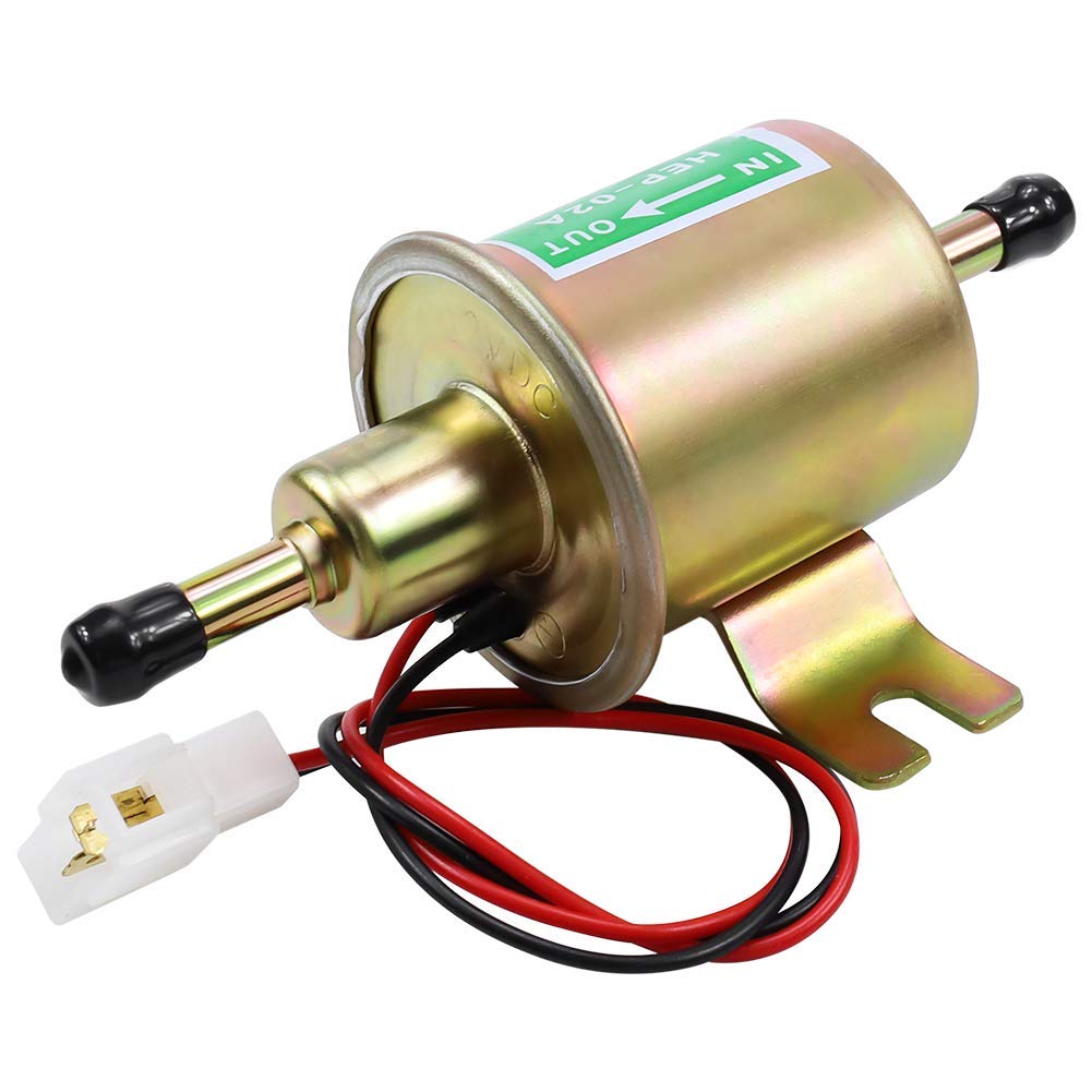 Electric Fuel Pump 12V Universal Low Pressure 12 Volt Transfer Inline Fuel Pump for Lawn Mower Carburetor Gas Diesel Engine 2.5-4psi HEP-02A