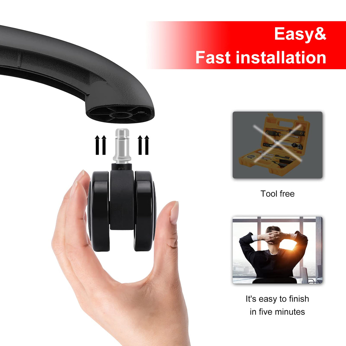 Herman Miller 60mm (2.36") Aeron Chair Caster Wheels Replacement (Set of 5, Black), Heavy Duty, Universal Size, Fit Most Brand Office Chair