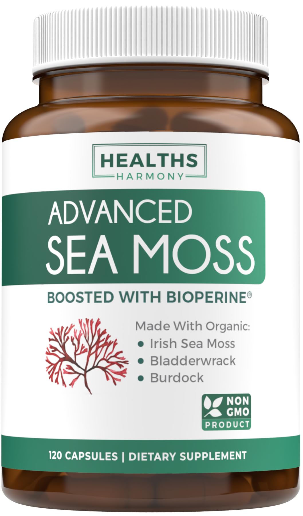 Organic Irish Sea Moss Capsules - Organic Sea Moss Capsules with Bladderwrack Burdock Root and Black Pepper Extract for Enhanced Absorption - Vegan Non-GMO & Made in The USA (2 Month Supply)