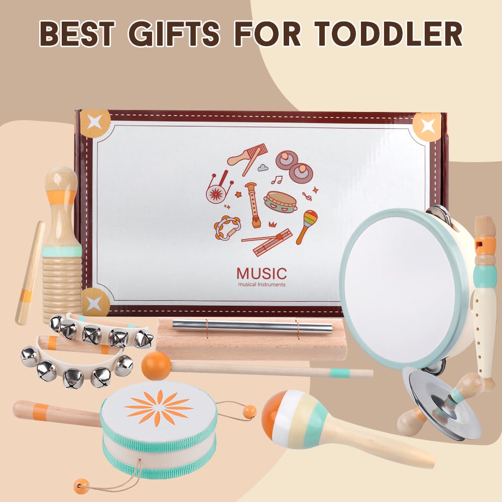 Toddlers Musical Instruments-Baby Montessori Wooden Musical Toys for Toddlers 1-3 Year Old,Kids Percussion Instruments Toy for Preschool Kids,Christmas Birthday Gift for Baby Boys Girls