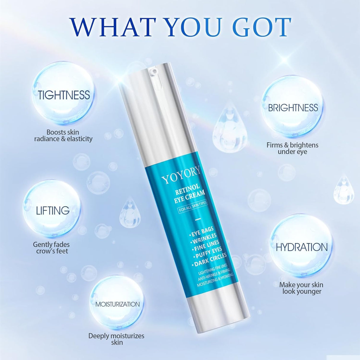 Retinol Under Eye Cream - Anti Aging Eye Cream for Wrinkles, Fine Lines, Eye Bags,Dark Circles and Puffiness Treatment Skin Care Hydrates & Lifts (20ml)