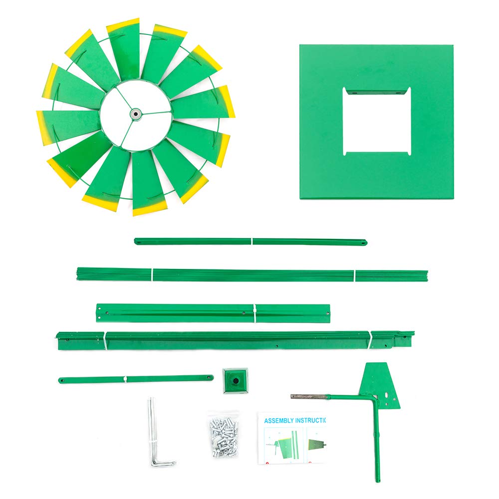 VINGLI Upgrade 8FT Ornamental Windmill Backyard Garden Decoration Weather Vane, Heavy Duty Metal Wind Mill w/ 4 Legs Design (Green)