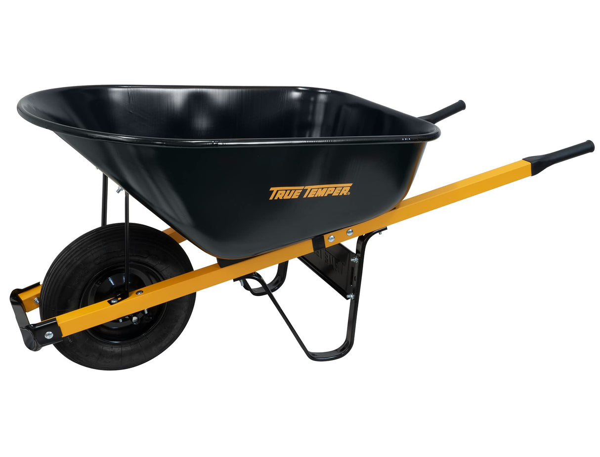True Temper Wheelbarrow with Pneumatic Tire and Steel Handles, 6 Cu. Ft