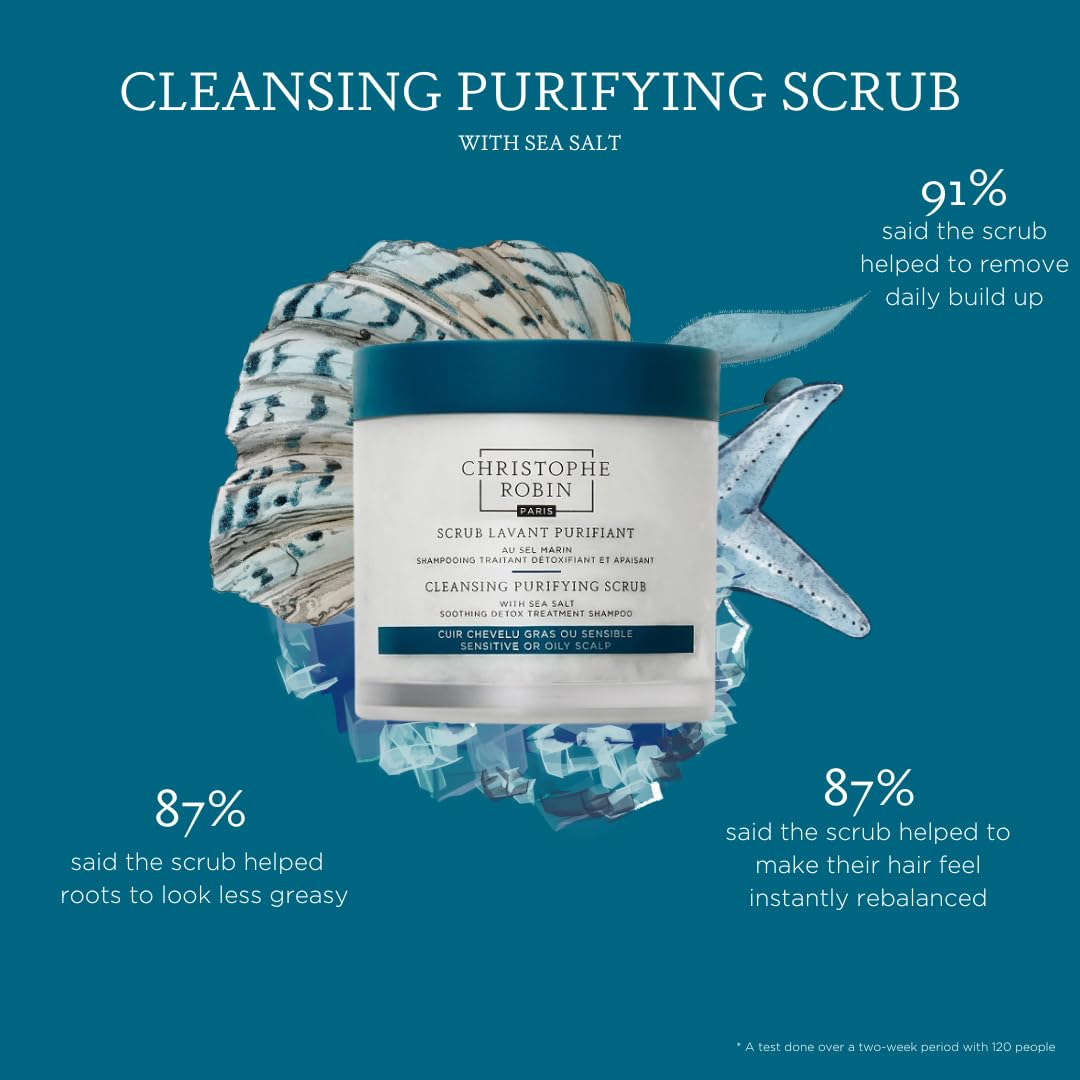 Christophe Robin Cleansing Purifying Scrub with Sea Salt for Oily and Itchy Scalp Detox 250ml (Low Dioxane)