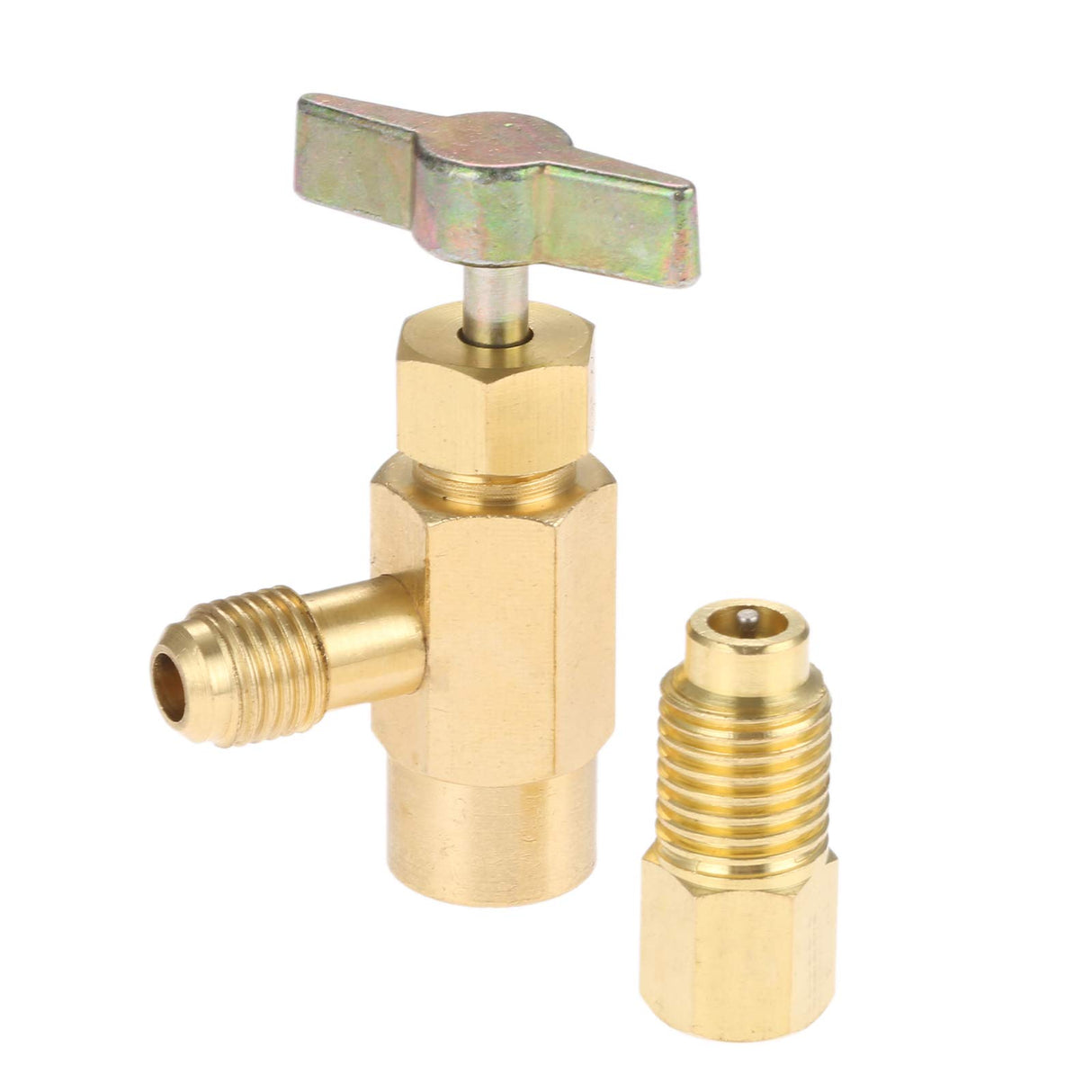 R1234YF Self-Sealing Can Tap with R134A Tank Adapter, 1/2’’ to 1/4’’ SAE Refrigerant Can Bottle Tap Opener with 1/4’’ SAE Female and 1/2’’ Male Adapter