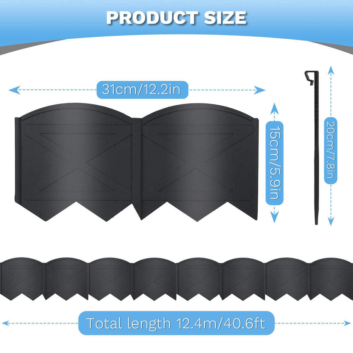 6 in Tall 40Ft Landscape Edging Black Garden Edging &40Pcs Garden Stakes