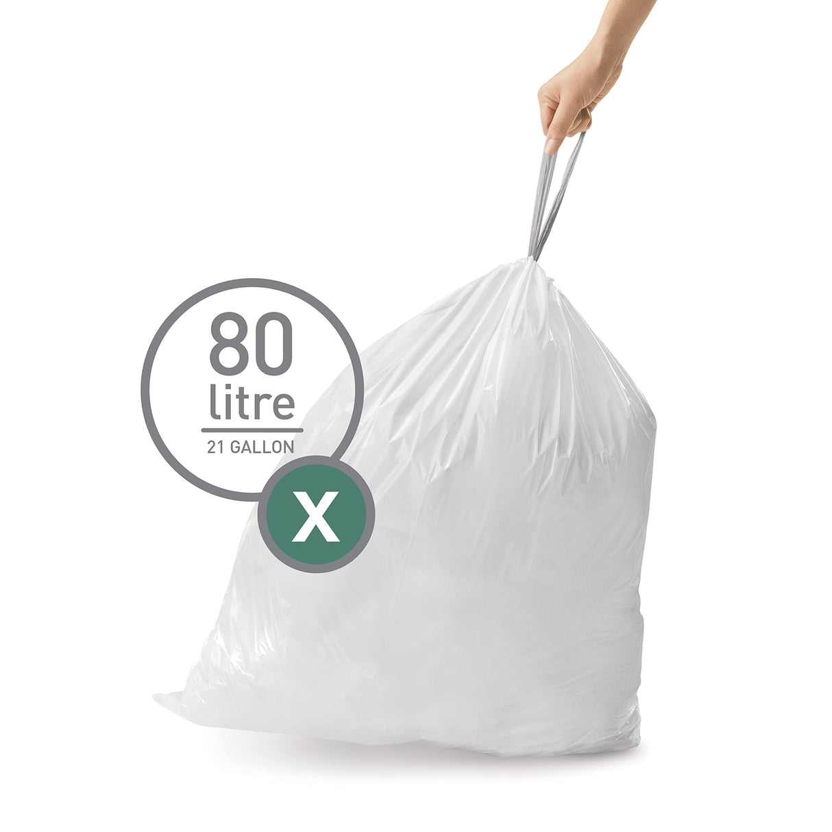 simplehuman Code X 200 Count, Genuine Custom Fit Liners, Drawstring Trash Bags, 30 Liter / 8 Gallon, White