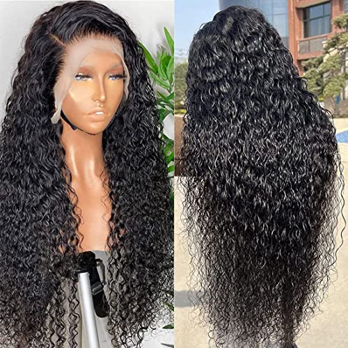 Filrku Water Wave Lace Front Wigs 13x4 HD Trasparent Glueless Lace Frontal Wigs for Women Pre Plucked with Baby Hair 180 Density Wet and Wavy Wigs (26 inch)