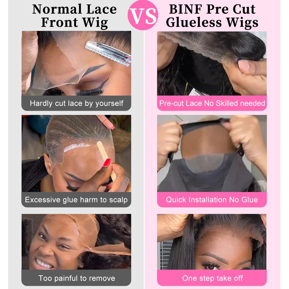 BINF Loose Wave Lace Front Wigs Human Hair 30 Inch Loose Deep Wave Wig Pre Plucked Pre Cut Glueless 4x4 Deep Wave Lace Closure Wig for Women HD Transparent Natural Black