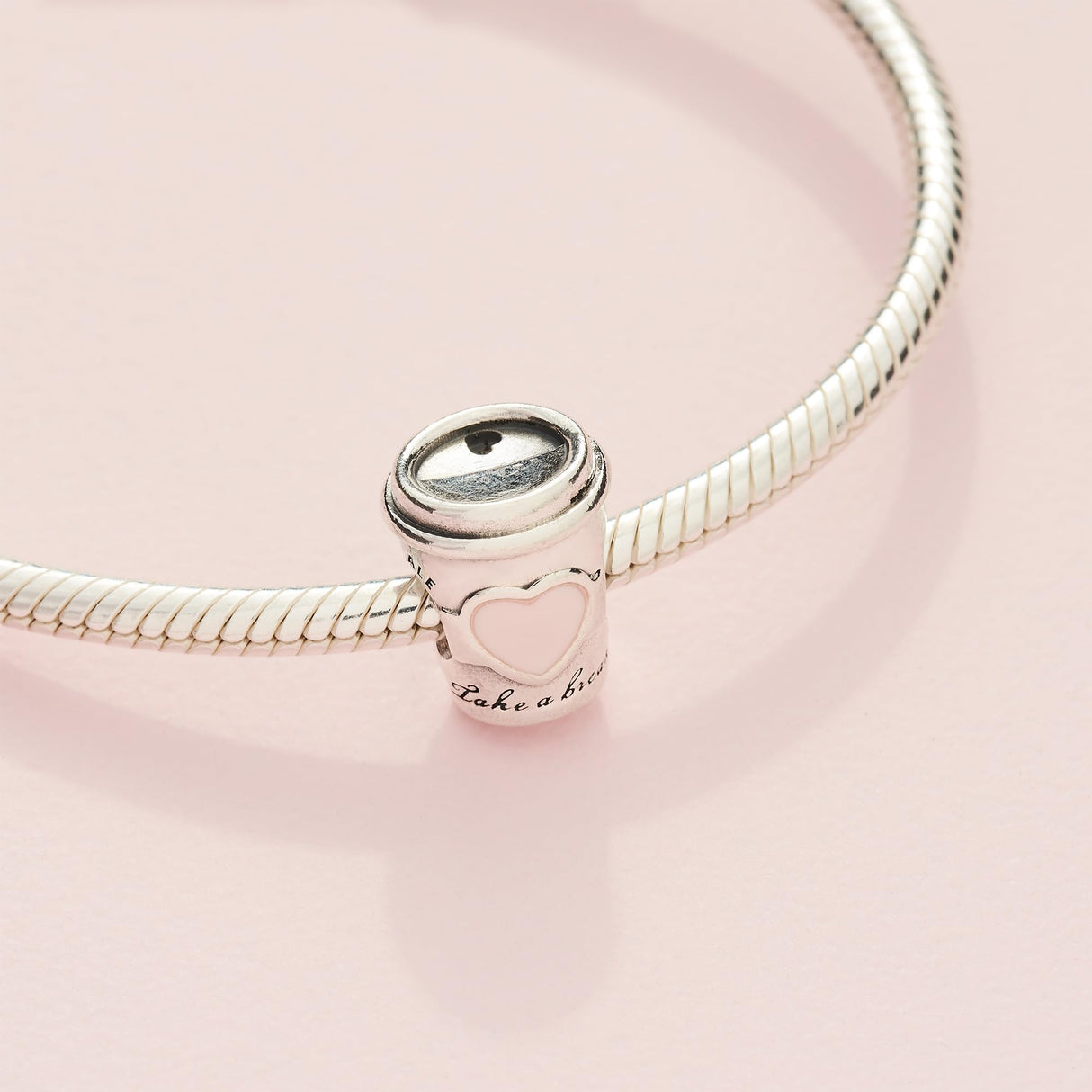 PANDORA Take a Break Coffee Cup Charm - Engraved Charm - Gift for Coffee Lovers - With Gift Box - Compatible Moments Charm Bracelets - Sterling Silver