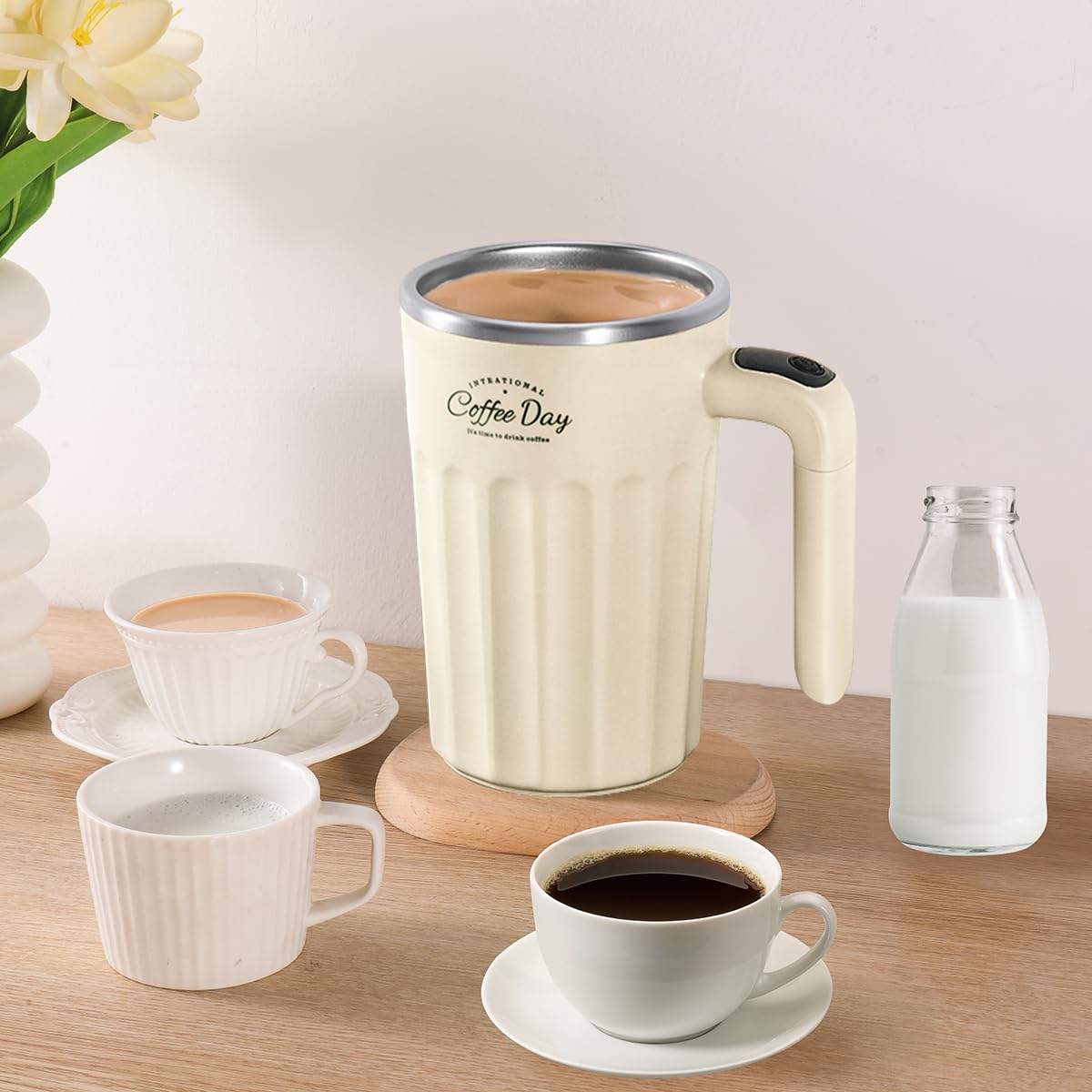 TLINNA Drink Stirrer,Self Stirring Mug,Self Stirring Coffee Mug,Suitable for Coffee, Milk, Cocoa and Other Beverages (Cream)
